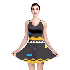 Bright Polka Wave Chevron Yellow Black Reversible Skater Dress by Mariart