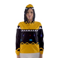 Bright Polka Wave Chevron Yellow Black Hooded Wind Breaker (women) by Mariart