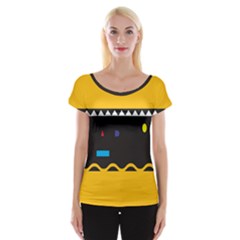 Bright Polka Wave Chevron Yellow Black Women s Cap Sleeve Top