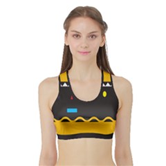 Bright Polka Wave Chevron Yellow Black Sports Bra With Border by Mariart