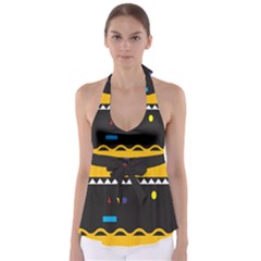 Bright Polka Wave Chevron Yellow Black Babydoll Tankini Top by Mariart