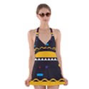 Bright Polka Wave Chevron Yellow Black Halter Swimsuit Dress View1