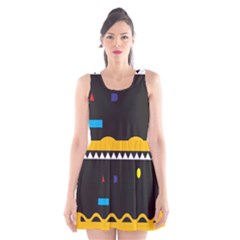 Bright Polka Wave Chevron Yellow Black Scoop Neck Skater Dress by Mariart