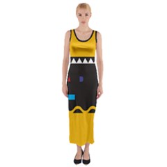 Bright Polka Wave Chevron Yellow Black Fitted Maxi Dress by Mariart