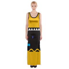 Bright Polka Wave Chevron Yellow Black Maxi Thigh Split Dress by Mariart