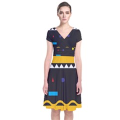 Bright Polka Wave Chevron Yellow Black Short Sleeve Front Wrap Dress by Mariart