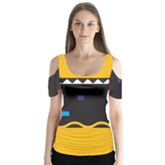 Bright Polka Wave Chevron Yellow Black Butterfly Sleeve Cutout Tee 