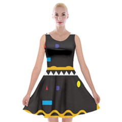 Bright Polka Wave Chevron Yellow Black Velvet Skater Dress by Mariart