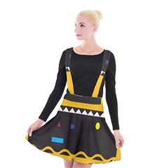 Bright Polka Wave Chevron Yellow Black Suspender Skater Skirt by Mariart