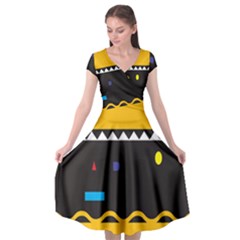 Bright Polka Wave Chevron Yellow Black Cap Sleeve Wrap Front Dress by Mariart