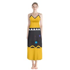 Bright Polka Wave Chevron Yellow Black Chiffon Maxi Dress by Mariart