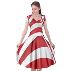 American Flag Star Blue Line Red White Cap Sleeve Wrap Front Dress