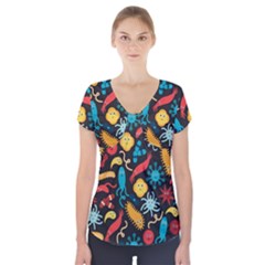 Worm Insect Bacteria Monster Short Sleeve Front Detail Top by Mariart