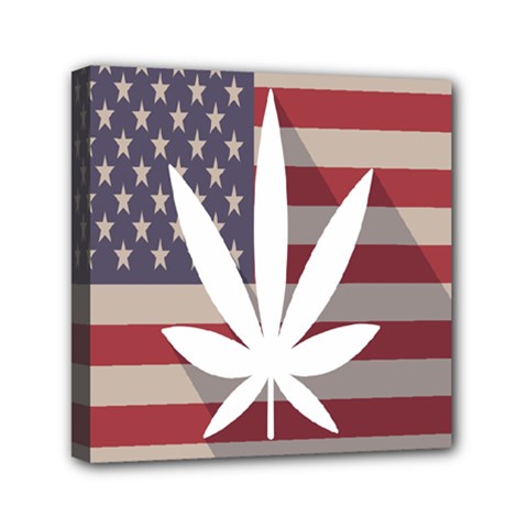 Flag American Star Blue Line White Red Marijuana Leaf Mini Canvas 6  X 6  by Mariart