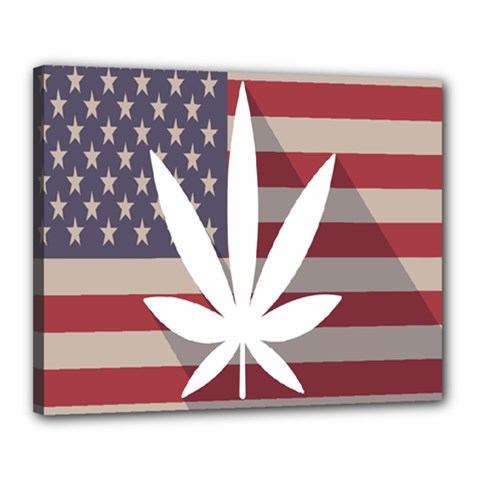 Flag American Star Blue Line White Red Marijuana Leaf Canvas 20  X 16  by Mariart