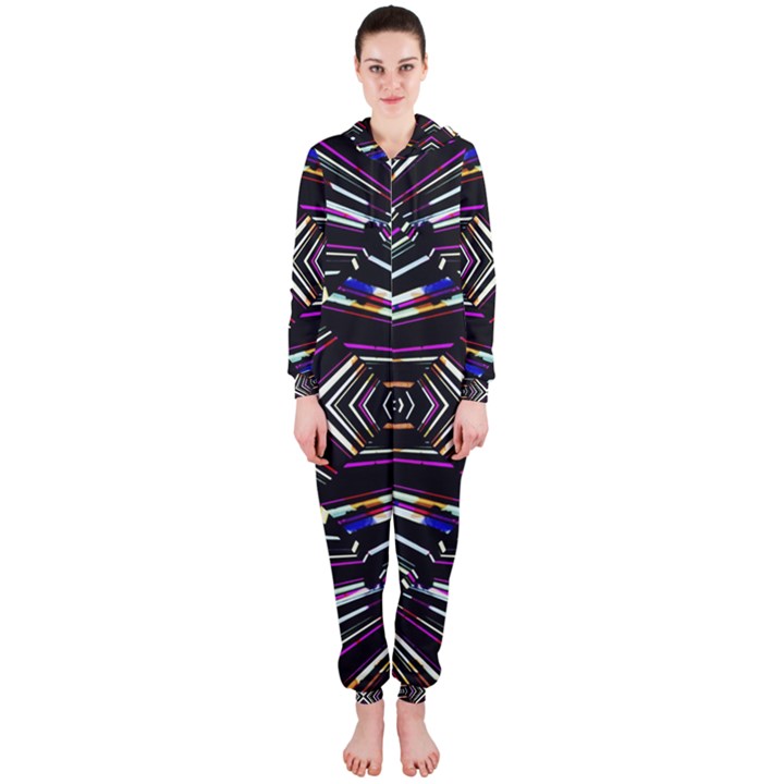 Dark Ethnic Sharp Bold Pattern Hooded Jumpsuit (Ladies) 