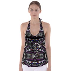 Dark Ethnic Sharp Bold Pattern Babydoll Tankini Top by dflcprintsclothing