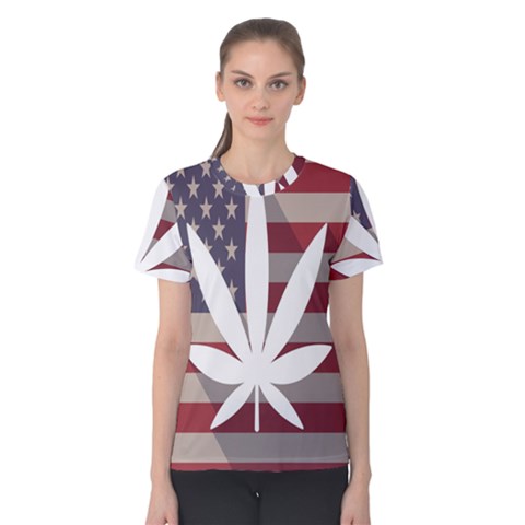 Flag American Star Blue Line White Red Marijuana Leaf Women s Cotton Tee by Mariart