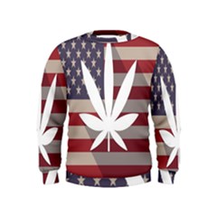 Flag American Star Blue Line White Red Marijuana Leaf Kids  Sweatshirt by Mariart