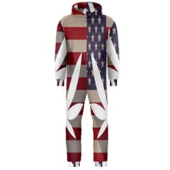 Flag American Star Blue Line White Red Marijuana Leaf Hooded Jumpsuit (men)  by Mariart