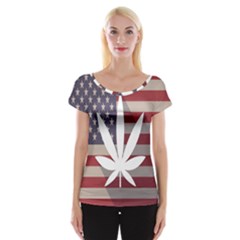 Flag American Star Blue Line White Red Marijuana Leaf Women s Cap Sleeve Top by Mariart