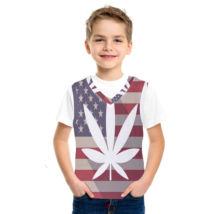 Flag American Star Blue Line White Red Marijuana Leaf Kids  SportsWear