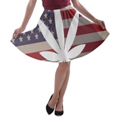 Flag American Star Blue Line White Red Marijuana Leaf A-line Skater Skirt by Mariart