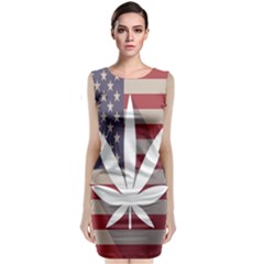 Flag American Star Blue Line White Red Marijuana Leaf Classic Sleeveless Midi Dress by Mariart