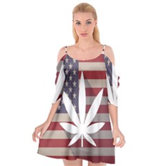 Flag American Star Blue Line White Red Marijuana Leaf Cutout Spaghetti Strap Chiffon Dress by Mariart