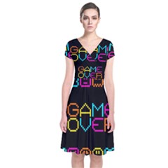 Game Face Mask Sign Short Sleeve Front Wrap Dress