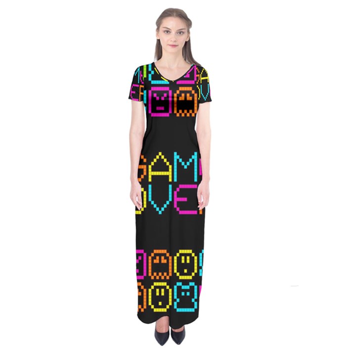 Game Face Mask Sign Short Sleeve Maxi Dress