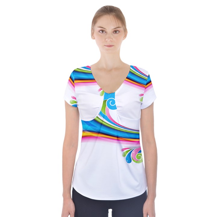 Colored Lines Rainbow Short Sleeve Front Detail Top