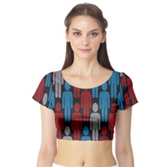 Human Man People Red Blue Grey Black Short Sleeve Crop Top (tight Fit)