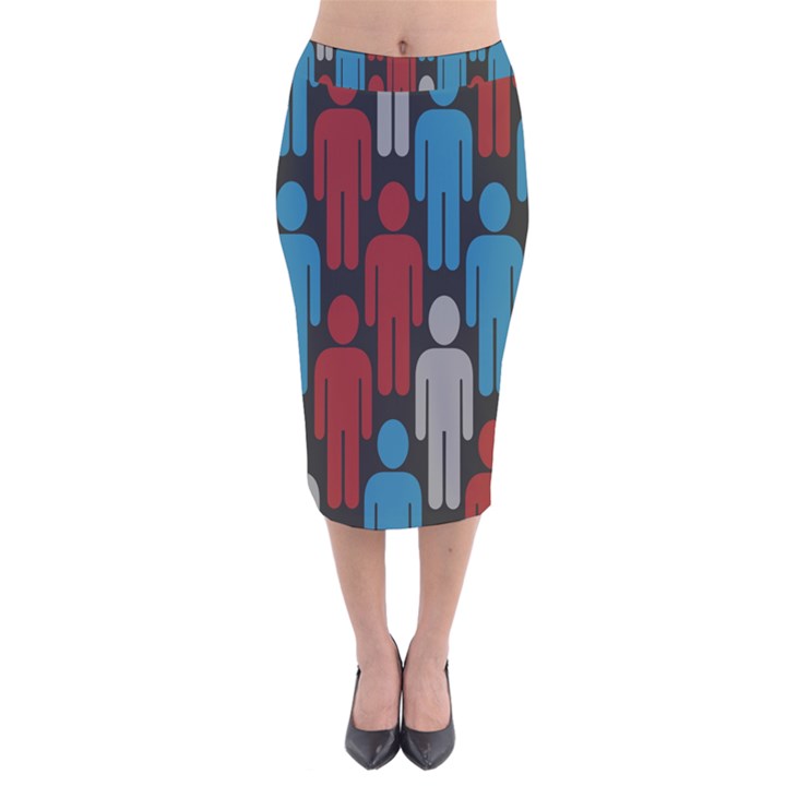 Human Man People Red Blue Grey Black Velvet Midi Pencil Skirt