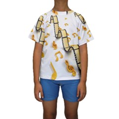 Isolated Three Dimensional Negative Roll Musical Notes Movie Kids  Short Sleeve Swimwear by Mariart