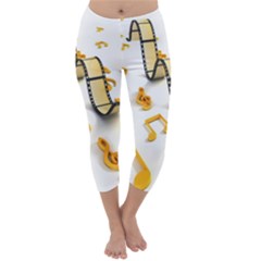 Isolated Three Dimensional Negative Roll Musical Notes Movie Capri Winter Leggings 