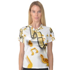 Isolated Three Dimensional Negative Roll Musical Notes Movie Women s V-neck Sport Mesh Tee