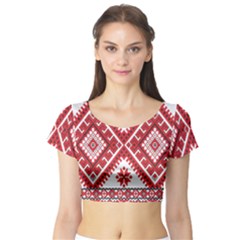 Fabric Aztec Short Sleeve Crop Top (tight Fit)