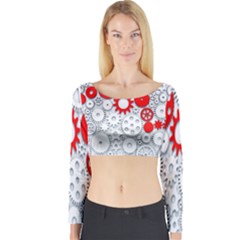 Iron Chain White Red Long Sleeve Crop Top by Mariart