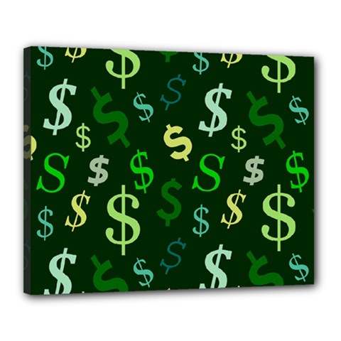 Money Us Dollar Green Canvas 20  X 16  by Mariart