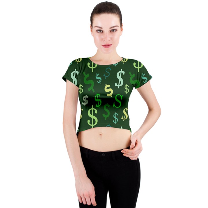 Money Us Dollar Green Crew Neck Crop Top