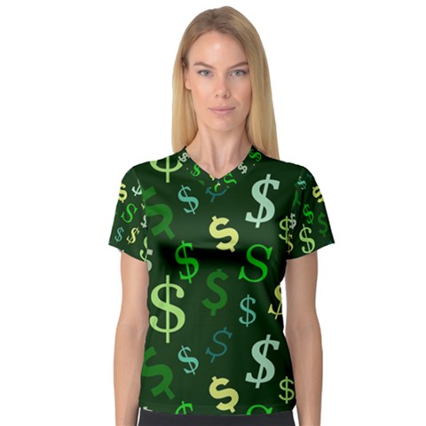 Money Us Dollar Green Women s V-neck Sport Mesh Tee by Mariart