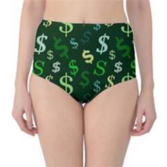 Money Us Dollar Green High-Waist Bikini Bottoms