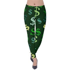 Money Us Dollar Green Velvet Leggings by Mariart