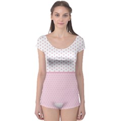 Love Polka Dot White Pink Line Boyleg Leotard  by Mariart