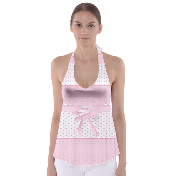 Love Polka Dot White Pink Line Babydoll Tankini Top