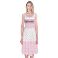 Love Polka Dot White Pink Line Midi Sleeveless Dress