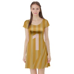 Number 1 Line Vertical Yellow Pink Orange Wave Chevron Short Sleeve Skater Dress by Mariart