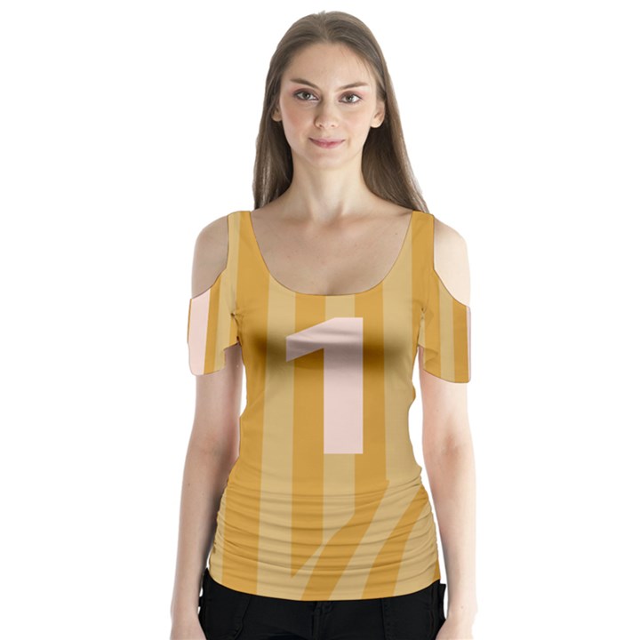 Number 1 Line Vertical Yellow Pink Orange Wave Chevron Butterfly Sleeve Cutout Tee 