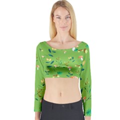 Mushrooms Flower Leaf Tulip Long Sleeve Crop Top by Mariart